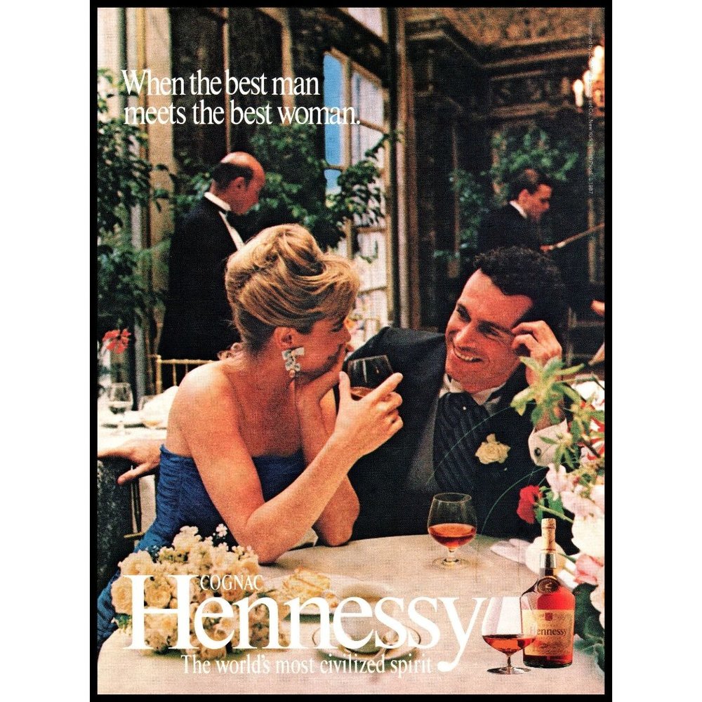 1988 Hennessy Cognac Vintage Print Ad Best Man Woman Wedding Formal Dress Art